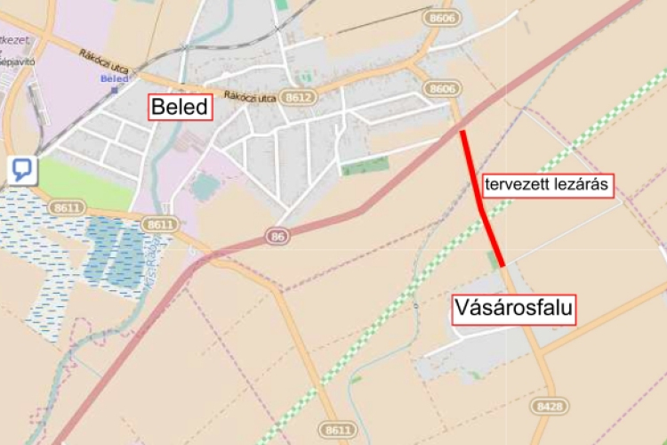 Hétfőtől várhatóan novemberig zárják le a Beled és Vásárosfalu közti utat 